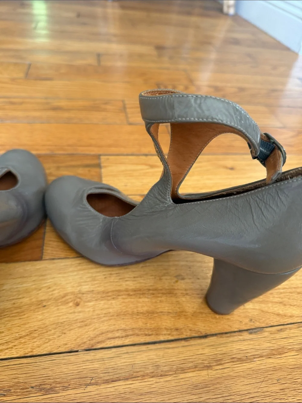 Chie Mihara Gray Leather Cutout Ankle Pumps